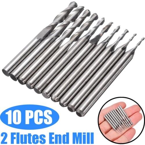 10Pcs 1/1.5/2.0/2.5/3.175mm 2 Flutes End Mill Set Carbide Ball Nose End Mill CNC Router Bits Engraving Bits For Power Tools
