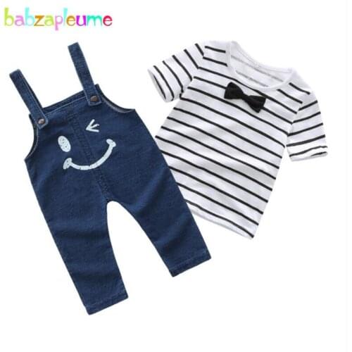 2Piece Summer Baby Outfits Fashion Kids Clothing Set Newborn Boys Clothes Casual Cotton Short Sleeve Stripe T-shirt+Jeans BC1085