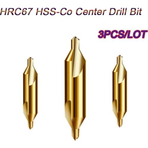 3pcs HRB65 68 HSS Cobalt Center Drill Countersink Lathe Mill Tooling Tip Bits Countersinks Drills Set Tool for Metal A1 A2 A3