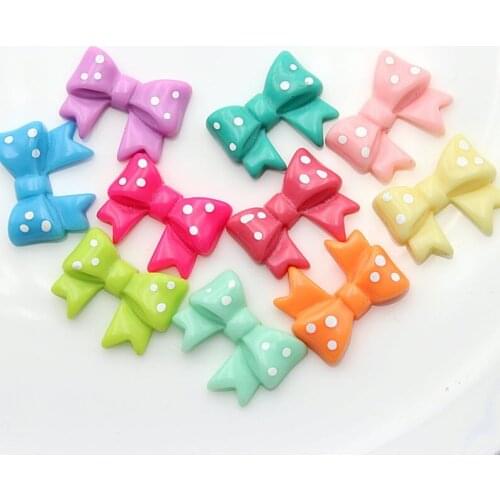 80pcs pack Resin bow Decoration Crafts Flatback Cabochon Kawaii DIY Embellishments For Scrapbooking Accessories 20mmx25mm