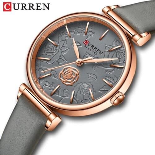 Curren Ladies Watches Luxury 2021 Fashion Leather Quartz Wristwatches Female Branded Womens Clock with Flower