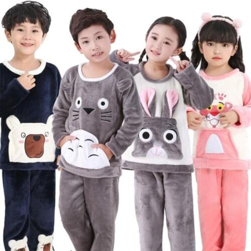 2-12Y Kids Pajamas Set For Junior Girls Boys Clothes Winter Flannel ChildrenS Home Pyjamas Autumn Warm Thickened Sleepwear Sets