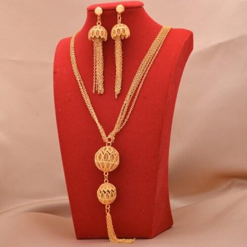 Dubai Jewelry sets 24K gold plated luxury African wedding gifts bridal bracelet necklace earrings ring jewellery set for women