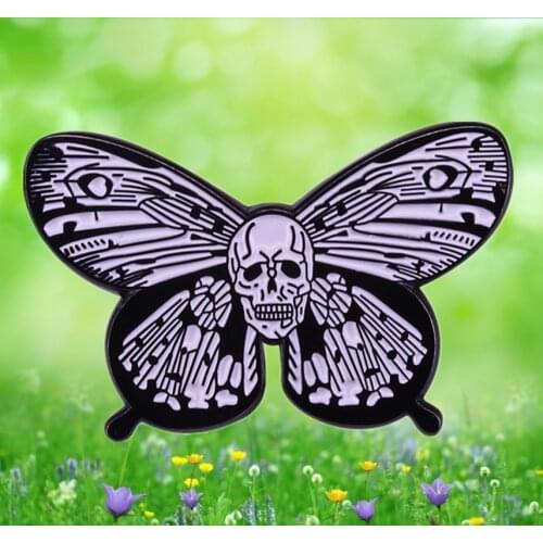 Gothic Sugar Skull Moths Butterfly enamel pin Deaths Head Skeleton Lapel brooch Day of the Dead jewelry badge