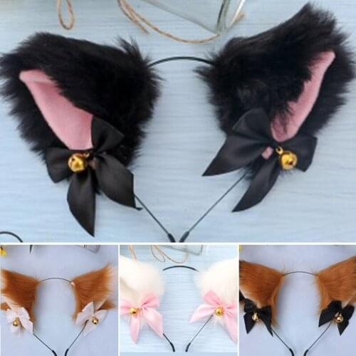 Comic Anime Cute Cat Ears Hairband with Bells Bows Cosplay Costume Party Hairclips Hair Accessories for Women Girls SANA889