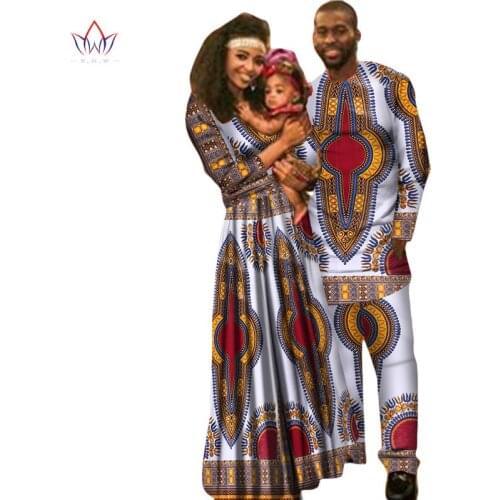 African Clothes Men Women Kis Dashiki Family Clothes Men Shirt Set African Clothing Women Long Sleeve Maxi Dress WYQ22