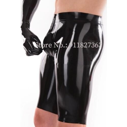 Latex Short High Waist Men 3D Crotch Cut Crotch Zip Two Way Zip