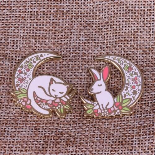 Moon Cat and Rabbit Pins Badge Enamel pin