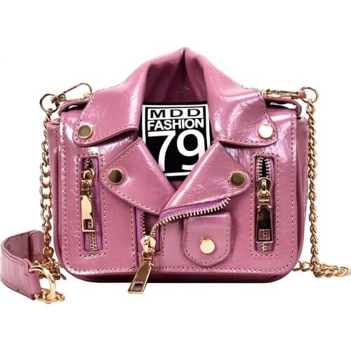 Small Crossbody Bags Design Chain Motorcycle Women Bags Clothing Shoulder Bags Rivet Zipper Jacket Bag Cute Lady Messenger Bags