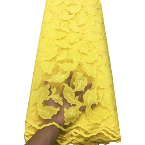 Fashion African Mesh Lace Fabric High Quality Sequins French net tulle Lace Fabric Mesh Lace For Wedding Sewing YTB120 yellow