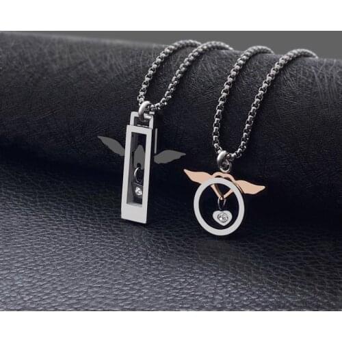 Fashion Angel Wings Cross Pendant Titanium Steel Love Angel Couple Necklace Jewelry