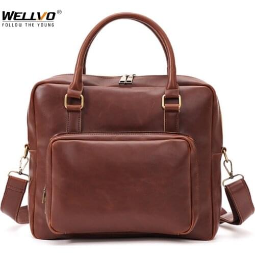 Men Thick Leather Briefcase Handbags Office Laptop Bags Male Business Travel Messenger Bag Mens Crossbody Shoulder Bag X73C