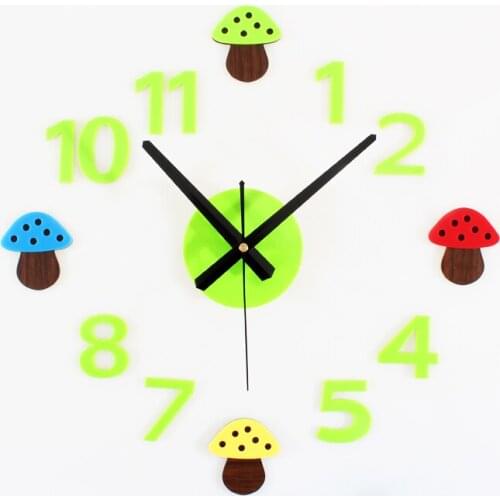 Wall Clock Safe Modern Design Digital Vintage Large Led Kitchen Decorative Gift Rural Forest Wood Color Mushroom Clock