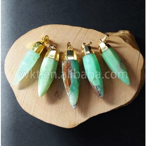 WT-P661 natural chrysoprase bullet pendant fashion jewelry pendant bullet pendant for women in 24k gold trim