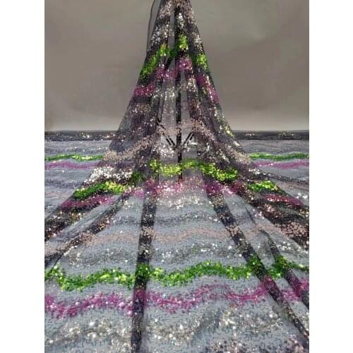 Latest Design African Lace Fabric High Quality Colorful Sequins Embroidery French Tulle Lace Fabric Mesh Lace For Wedding Dress