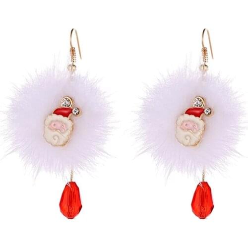 New Year gift Santa Claus plum deer earrings hair ball red crystal earrings