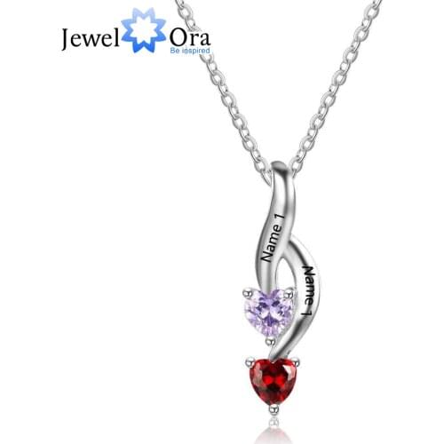 NEW Personalized 925 Sterling Silver 2 Birthstone Necklace Pendants Mom Girlfriend Birthday Christmas Gift JewelOra NE101874