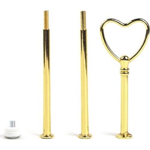 Wholesale-Hot Sale!!! 3 Tier Cake Plate Stand Handle Gold and Silver Heart Style Fitting Metal Wedding Party