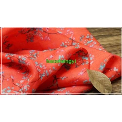 Original high-end studio special hemp material, red printed pure ramie garment fabric
