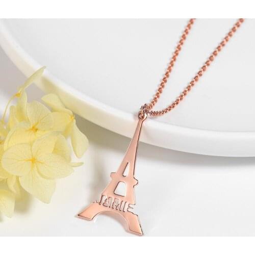 Eiffel Tower name customization Stainless Steel Personalized Custom Name Necklace Mirror Choker Necklace Pendant Nameplate Gift