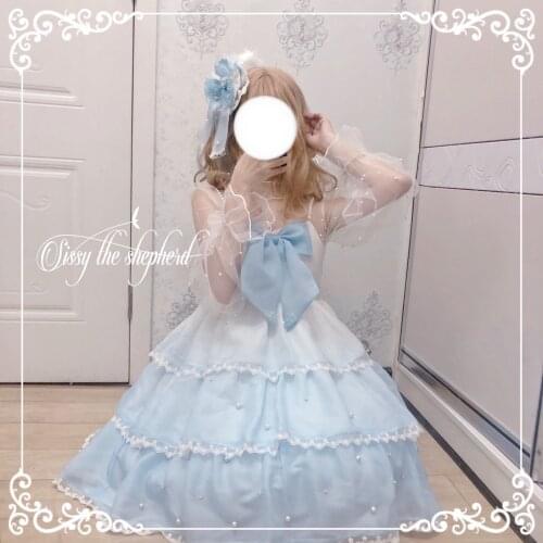 Palace princess sweet lolita dress retro pearl mesh strap dress high waist victorian dress kawaii girl gothic lolita loli cos