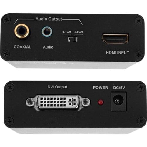 HDMI to DVI Converter with Audio - Sound Splitter to 3.5mm AUX / 2 RCA Stereo & Coaxial output Connector 1080P 720P, 5.1 & 2CH