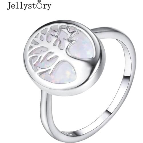 Jellystory Simple Round Opal Rings For Women Real 925 Sterling Silver Life Tree Geometric Wedding Anniversary Fine Jewelry