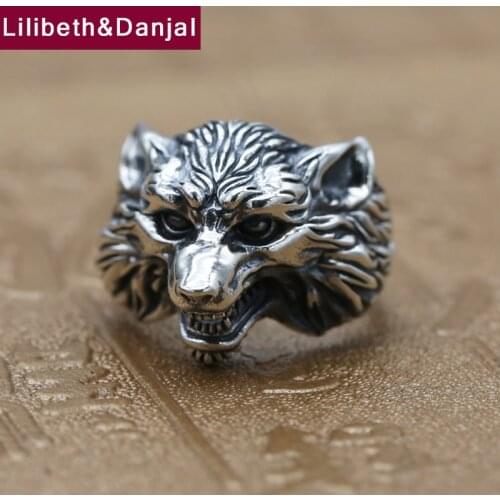 Animal Adjustable Ring 100% Real 925 Sterling Silver Jewelry for men women Fashion Punk Lucky Wolf Opening Ring 2018 Brand R99