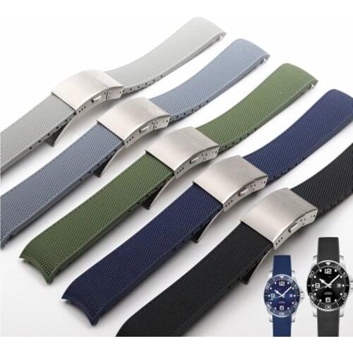 21MM Rubber Silicone Watch Strap Waterproof Watchband for Longines strap for Conquest HydroConquest L3 Black Accessories