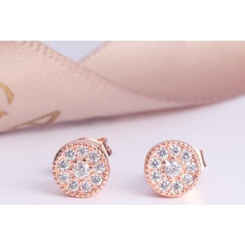 Stud Earrings Zircon Rose Gold Fashion Earring for Women Lotus Shape Simple Wedding Party Literary Gift Lady Jewelry Earring