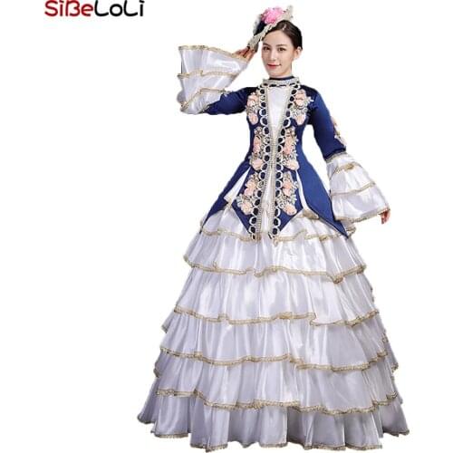 Dark Blue Rococo Southern Belle Marie Antoinette Dress Christmas Party Ball Gowns Costumes Theater Fancy Dresses