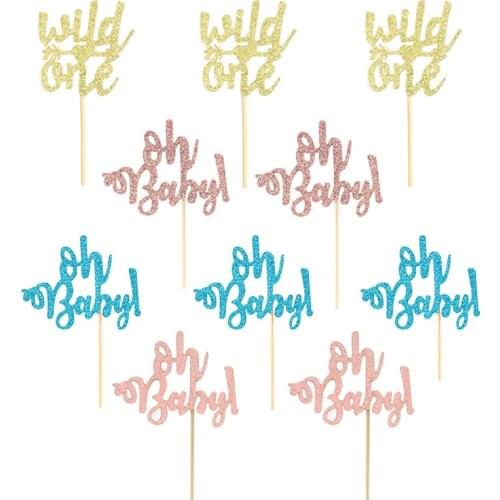 10pcs Oh Baby cake toppers wild one Cupcake Topper Kids 1st Birthday Party Boy Girl Baby Shower Gender Reveal Decoration