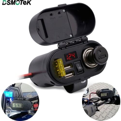 Waterproof USB Socket Motorcycle Dual USB Charger with Cigarette Lighter Voltmeter Clock 5V/1.5A/2.1A/3A Power Supply for iPhone