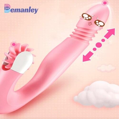 Retractable Vibrator Female G-Spot Massager Masturbation Silicone Dildo Clitoris Tongue Licking Orgasm Adult Products Sex Toys