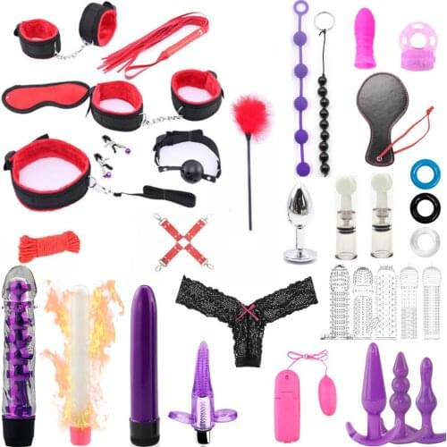 Adults Products Sex Toys for Women BDSM Sex Bondage Set Butt Plug Dildo Sex Shop Handcuffs Exotic Accessories Toys for Adults