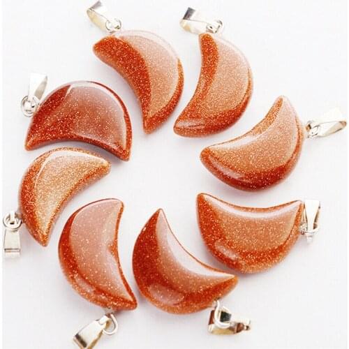 Yingwu Natural stone gold sand moon shaped pendant for DIY Jewelry making necklace Accessories 30pcs Lot Wholesale