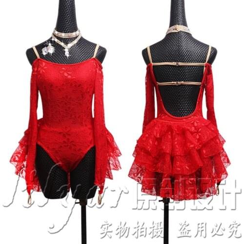 Pole dance competition skirt performance skirt pole girl custom womens Red Lace backless sexy dance skirt
