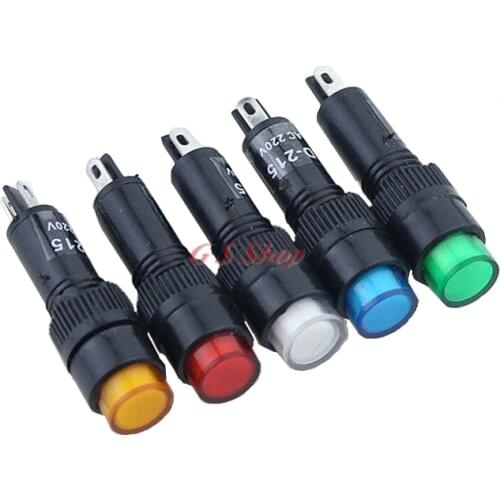 1PCS DC 12V 8mm 2pins Panel Mount Red, yellow, blue, green whiteNeon Indicator Pilot Signal NXD-215 switch