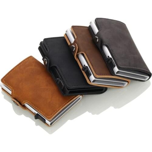 1 Piece Pu Leather New Fashion Blocking Rfid Wallet Mini Business Aluminium Credit Card Holder Automatic Pop Up Card Holder