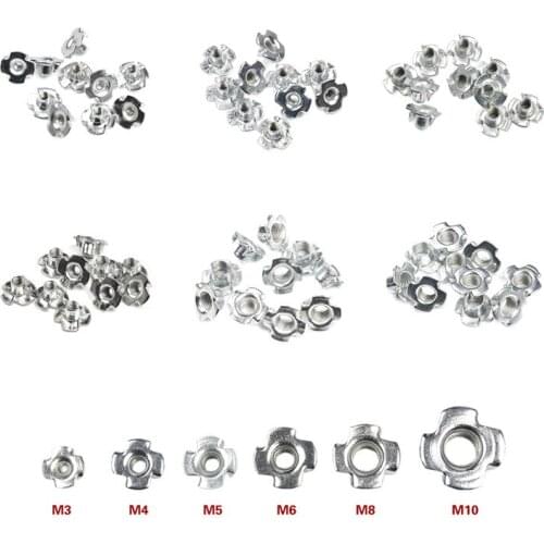 10Pcs/set M3 M4 M5 M6 M8 M10 Zinc Plated Four Claws Nut Speaker Nut T-nut Blind Pronged Tee Nut Furniture Hardware