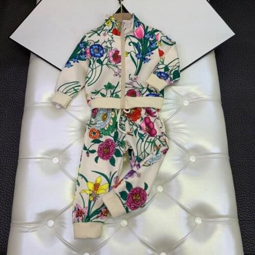 2021 New models autumn/winter for boys and girls in Europe and America Print coat long sleeves trousers parent-child suit