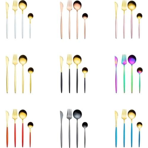 4pcs stainless steel knife fork spoon set Western steak tableware combination kitchen utensils Gold silver color