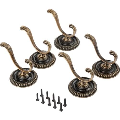5Pcs Antique Door Hanger Hooks Vintage Bathroom Wall Hanger Hats Bag Keychain Zinc Alloy Hook Coat Wall Robe Hooks with Screws