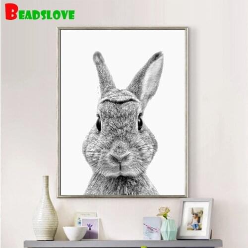 Rabbit animal crossing Diamond Embroidery 5d diamond painting needlework black white art picture of rhinestones mosaic decor