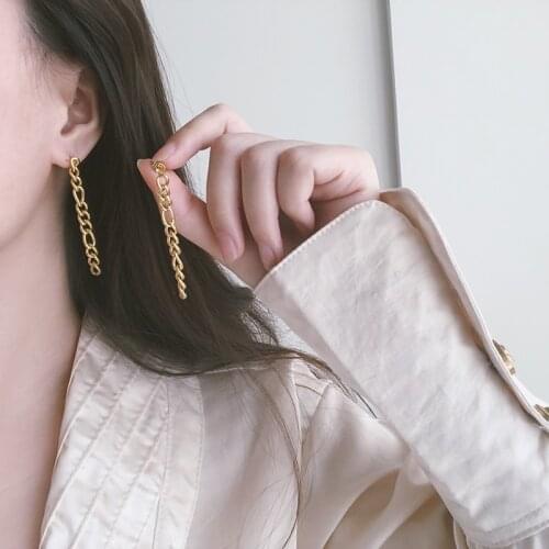 Amaiyllis 18k Gold Fashion Back Hanging Chain Earrings Stud Personality Figaro Chain Tassel Earring For Female Bijoux Jewelry