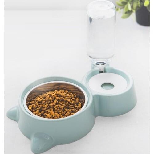Pet Bowl Automatic Feeder Dog Cat Food Bowl with Water Dispenser Double Bowl Drinking Not Wet Mouth Stainless Steel Pet Supplies