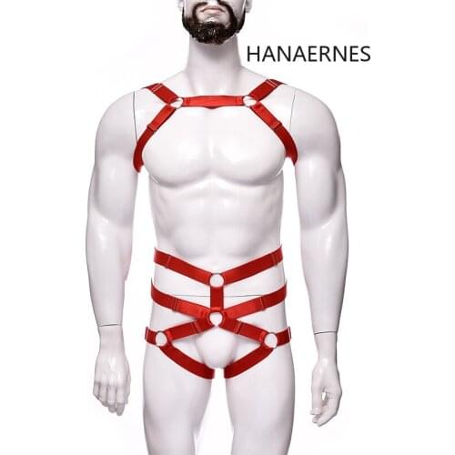 BDSM Gay Sexual Nylon Body Harness Men Fetish Body Bondage Cage Chest Harness Belts Rave Gay Clothes Harness Lingerie SET