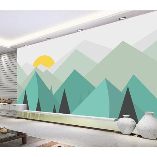 Beibehang Custom wallpaper cartoon triangle mountain sun background kindergarten childrens room decoration murals 3d wallpaper