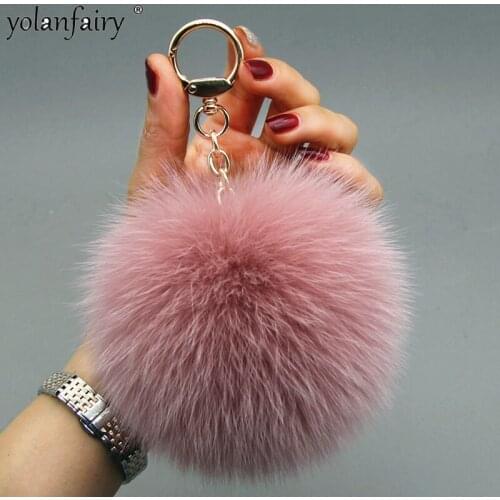 2021 Hot-selling Fluffy Fur Pom Pom Car Keyring Soft Real Fox Fur Ball Keychain Women Bag Pendant Gifts Pompom Key Chains Gxy239