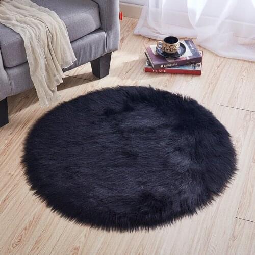 Black imitation wool round carpet computer chair plush mat bedroom hanging basket rug window decoration carpet crawling carpet
